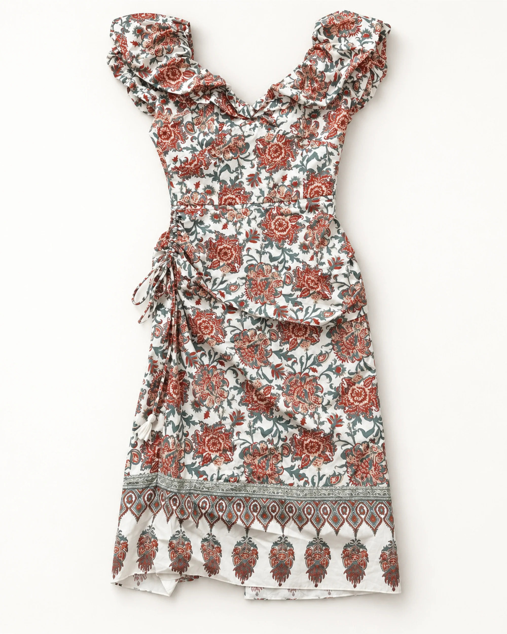 Johanna Ortiz Off-Shoulder Block-Print Cotton Midi Dress